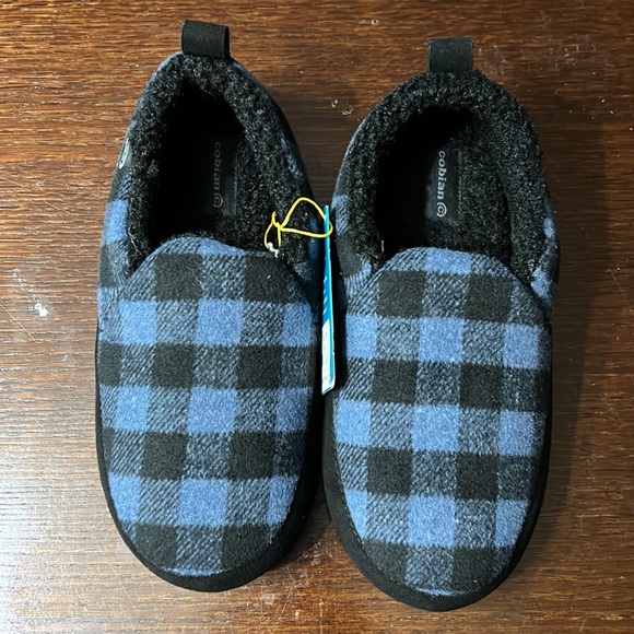 NWT Cobian Men's Log Cabin Slippers House Shoes Black & Blue Checkered Surf $40 - Picture 6 of 9